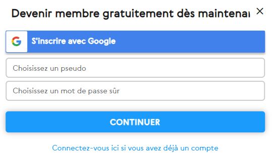 Inscrivez-vous facilement sur Enviesensuelle avec un formulaire de 10 champs ou via votre compte Google. Rejoignez-nous dès maintenant!